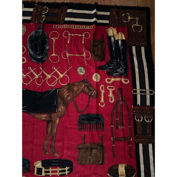 Ralph Lauren Accessories - Ralph Lauren equestrian wool Silk horse Scarf Black Red 50x50” large READ